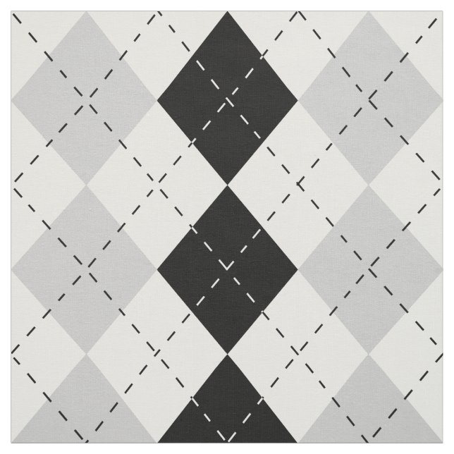 Black White and Gray Argyle Fabric (Swatch)