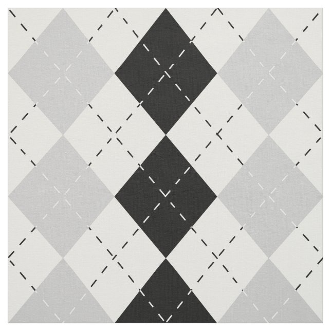 Black White and Gray Argyle Fabric (Swatch)