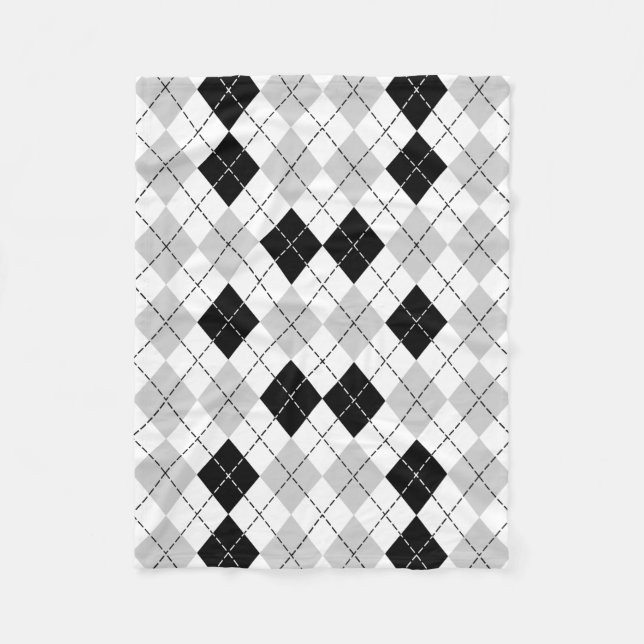 Black White and Gray Argyle Fleece Blanket (Front)