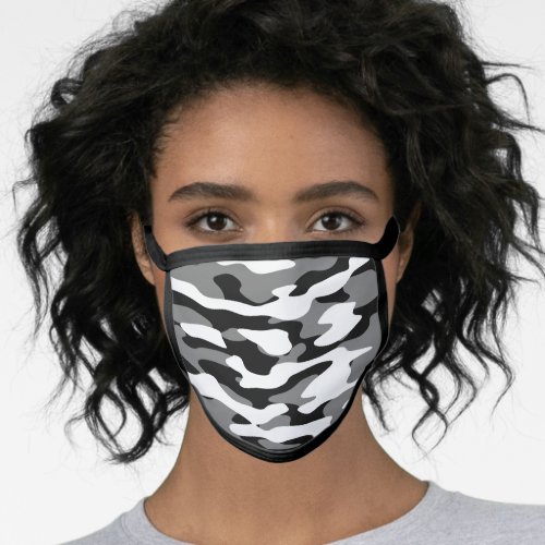Black White and Gray Camo Face Mask