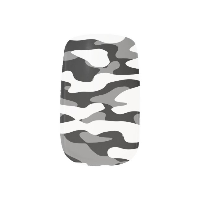 Black, White and Gray Camo Minx Nail Art (Left Thumb)