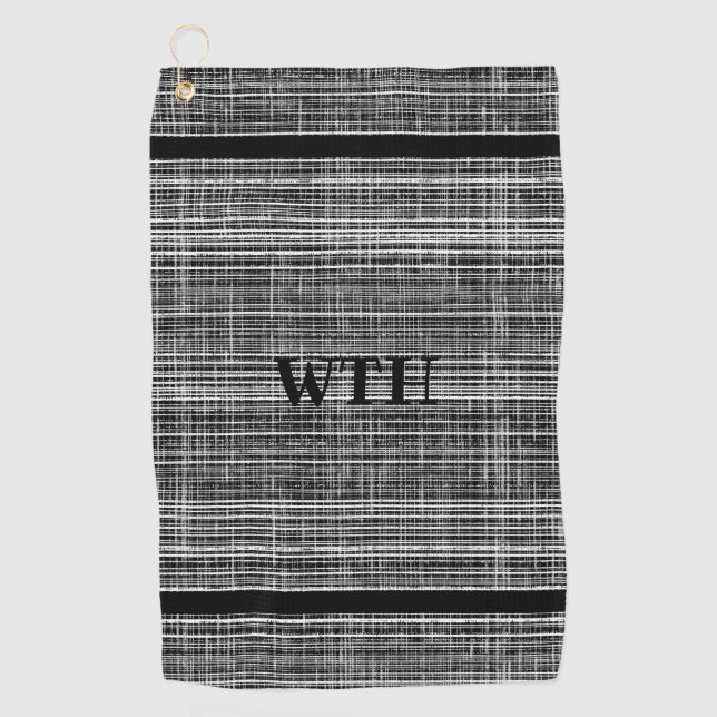 Black, White, and Gray Check Pattern Monogrammed Golf Towel (Front)