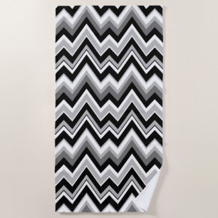 Black white and gray chevron pattern beach towel