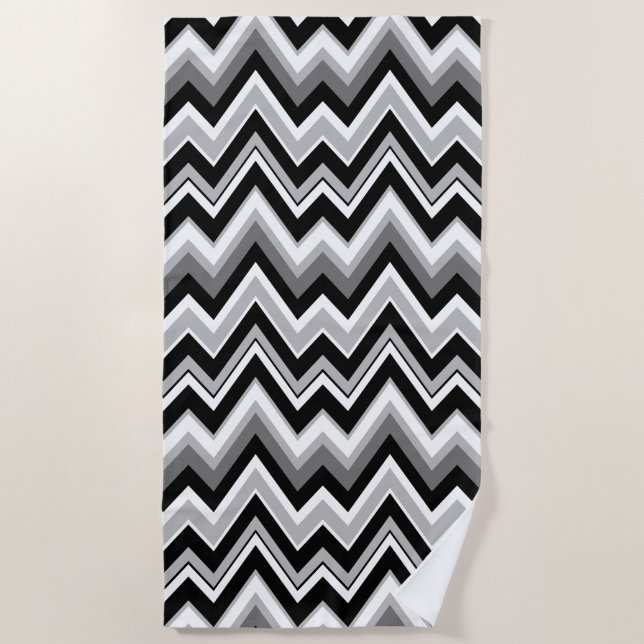 Black white and gray chevron pattern beach towel (Front)