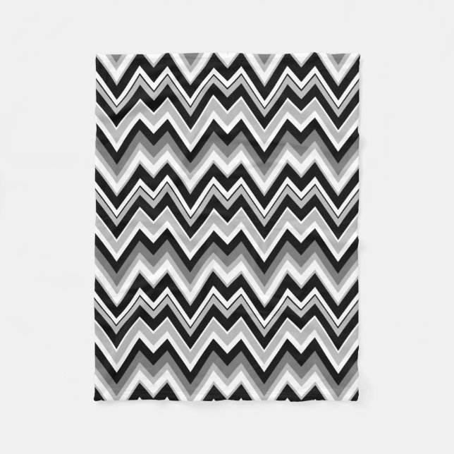 Black White And Gray Chevron Zigzag Pattern Fleece Blanket (Front)