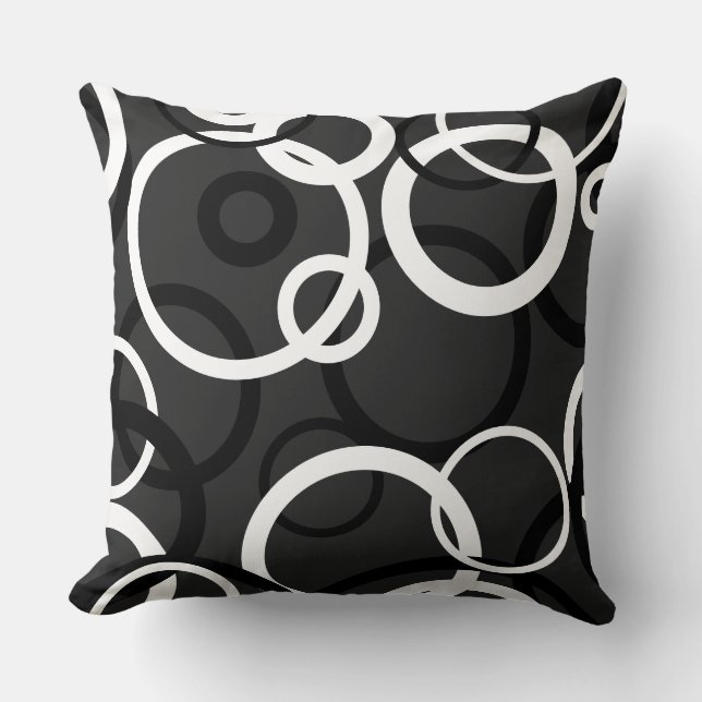 Black, White and Gray Circles Throw Pillow (Front)
