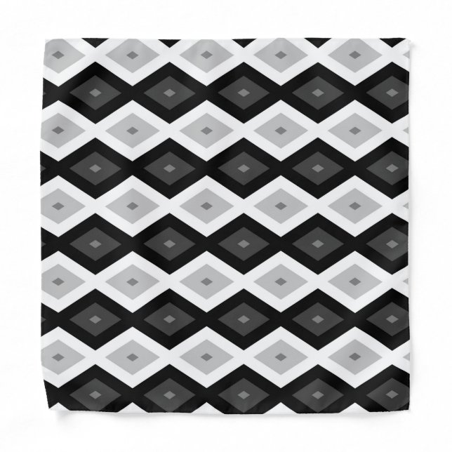 Black, white and gray diamond pattern bandana (Front)
