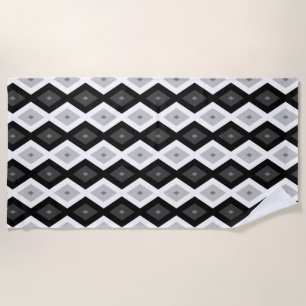 Black, white and gray diamond pattern beach towel