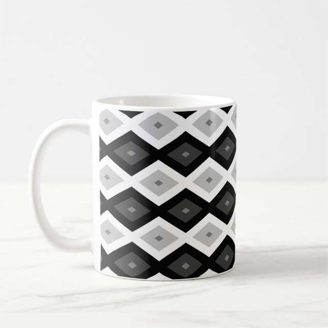 Black, white and gray diamond pattern coffee mug (Left)