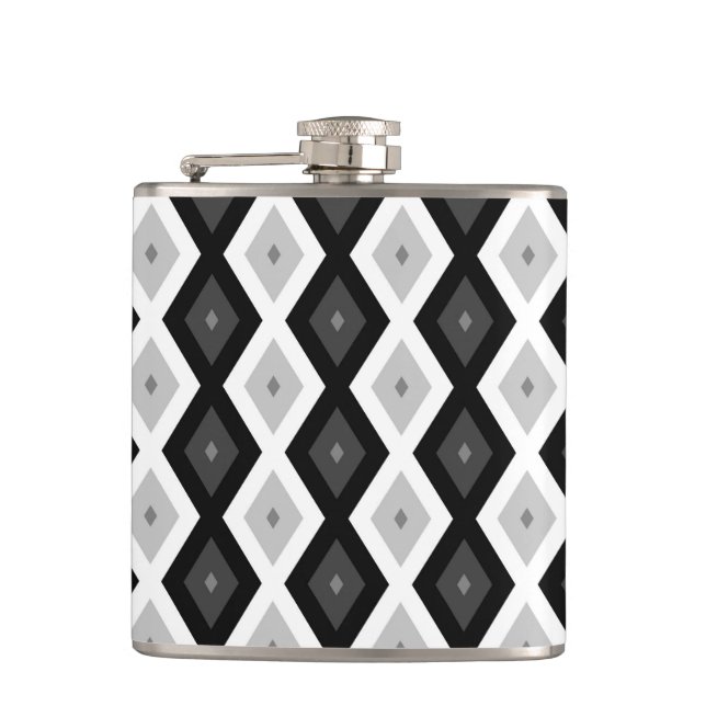 Black, white and gray diamond pattern flask (Front)