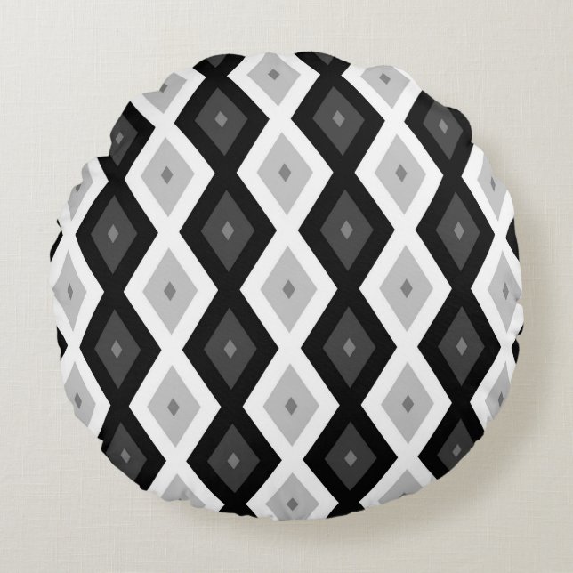 Black, white and gray diamond pattern round pillow (Front)