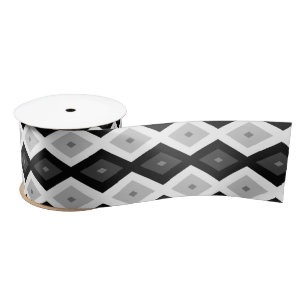 Black, white and gray diamond pattern satin ribbon