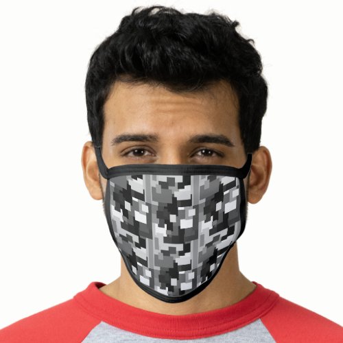 Black White and Gray Digital Camouflage Pattern Face Mask