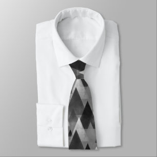 Black White and Gray Geometric Abstract Mountains Neck Tie