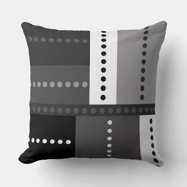Black, White and Gray Geometric Throw Pillow (Front)