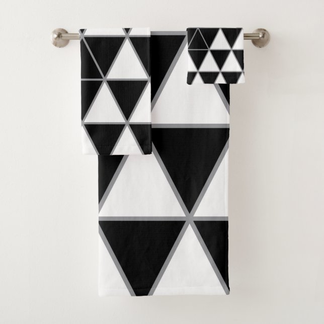 Black, white and gray geometric triangle pattern. bath towel set (Insitu)