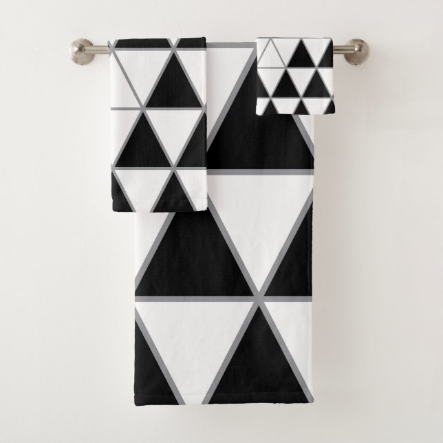 Black, white and gray geometric triangle pattern. bath towel set (Insitu)