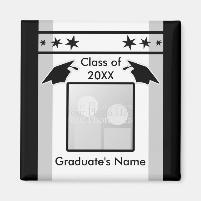 Black, White and Gray Graduation (photo frame) Magnet (Front)