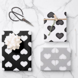 Black White and Gray Hearts Wrapping Paper Sheets