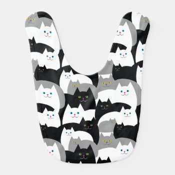 Black White And Gray Kitty Cats And Polka Dots Baby Bib by DoodleDeDoo at Zazzle