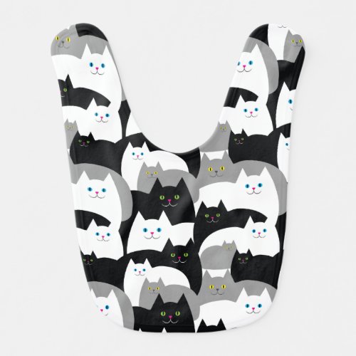 Black White and Gray Kitty Cats and Polka Dots Baby Bib