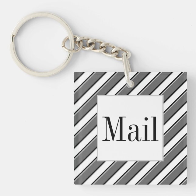 Black White and Gray Mail Key Keychain (Front)