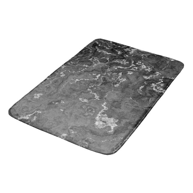 Black, White, and Gray Marble abstract Bath Mat (Angled)