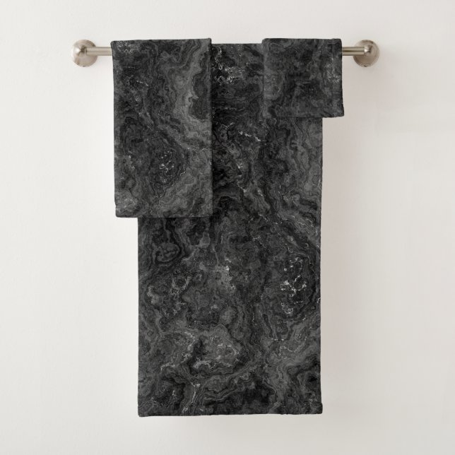 Black, White, and Gray Marble abstract Bath Towel Set (Insitu)