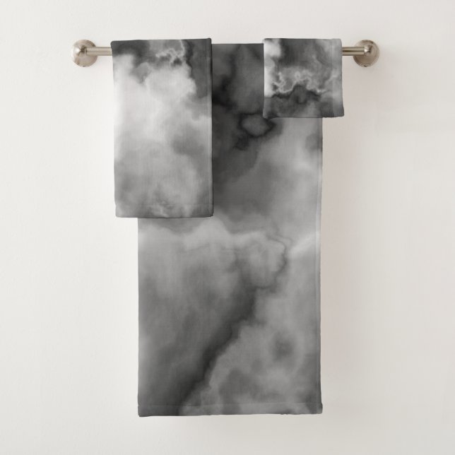 Black, white and Gray Marbled Abstract   Bath Towel Set (Insitu)