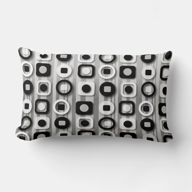 Black White and Gray Modern Pattern Lumbar Pillow (Front)
