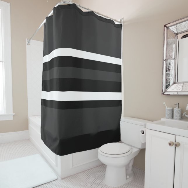 Black, White and Gray Shower Curtain (In Situ)