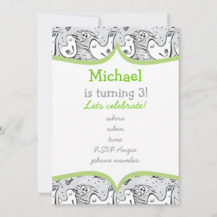 black, white and gray singing birds with frame invitation