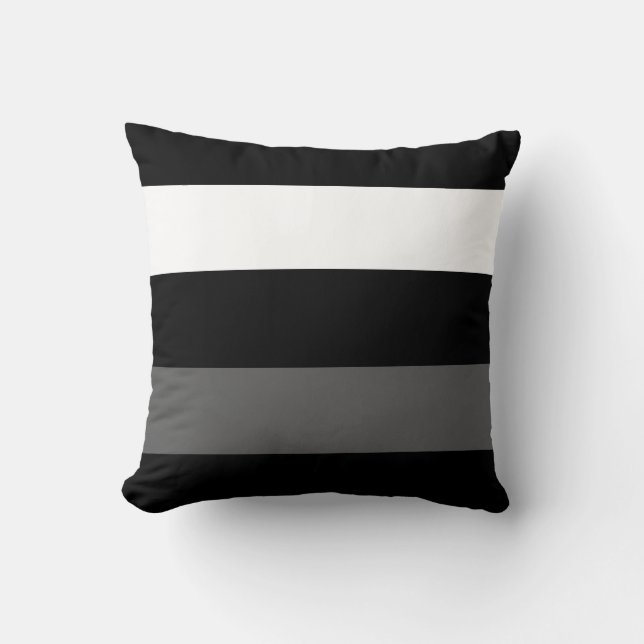 Black White and Gray Stripe Throw Pillow (Front)