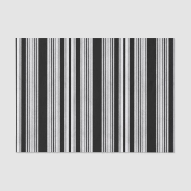 Black White and Gray Striped Pattern Tissue Paper (Front)