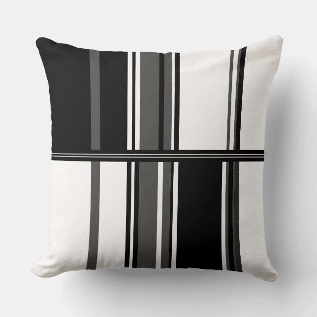 Black, White and Gray Stripes Throw Pillow (Front)