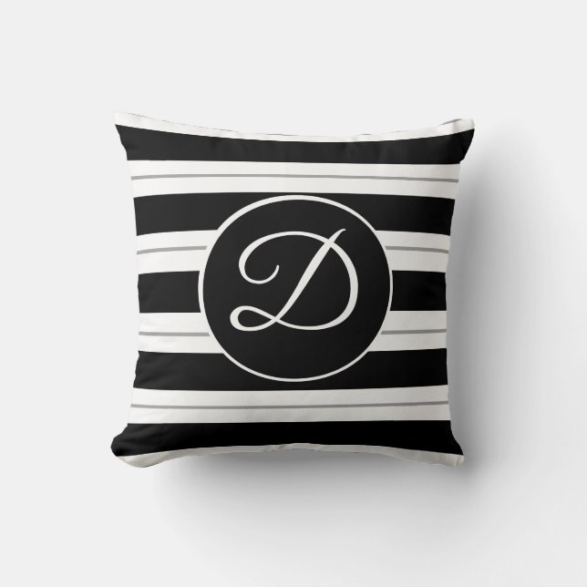 Black, White And Gray Stripes Throw Pillow (Front)