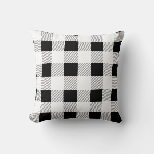 Black White and Gray Tartan Pattern Throw Pillow