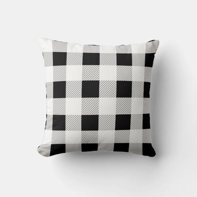 Black White and Gray Tartan Pattern Throw Pillow (Front)
