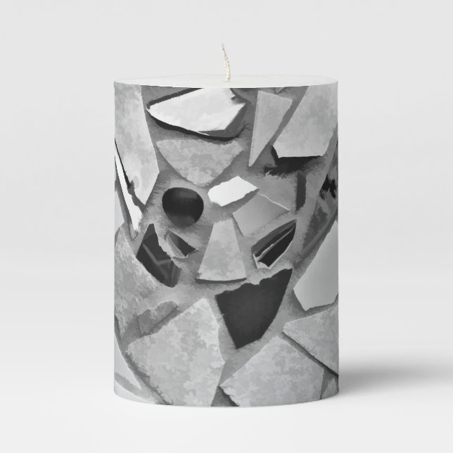 Black, White And Gray Terrazzo Photo Art Pillar Candle (Front)