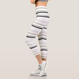 Black, White and Green Abstract Stripes Capri Leggings