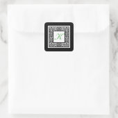 Black, White, and Green Damask Monogram Sticker (Bag)