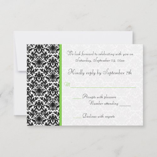 Black, White, and Green Damask RSVP Card Custom Invitations