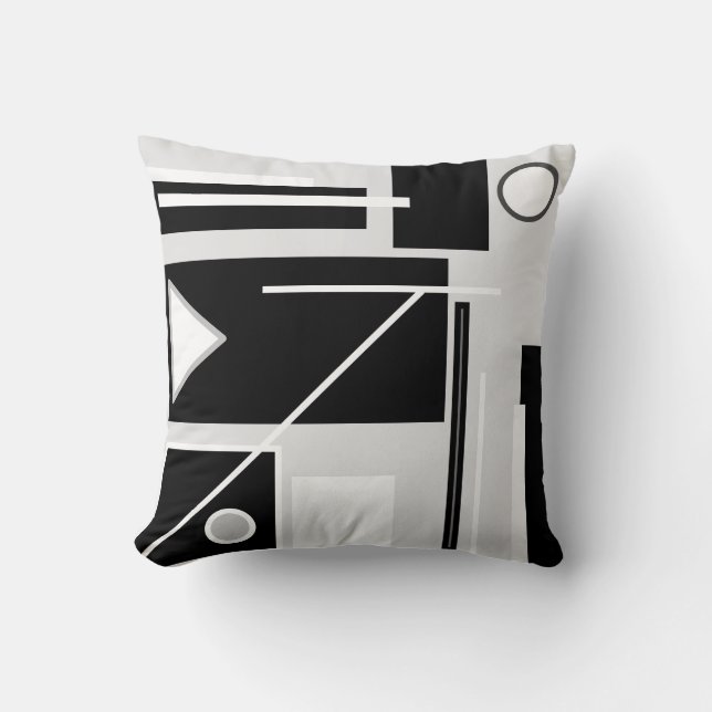 Black, White and Grey Abstract Mid Century Modern  Throw Pillow (Front)