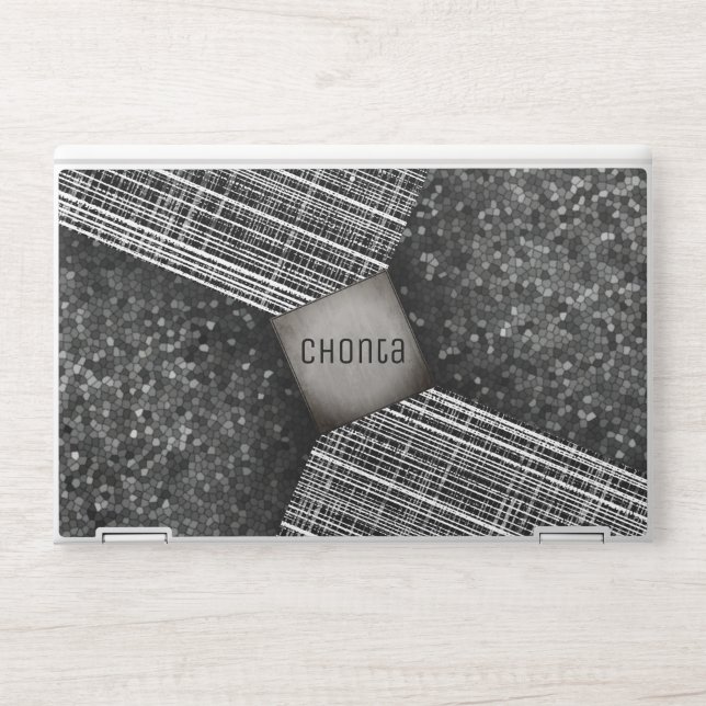 Black, White, and Grey Check Pattern Monogram HP Laptop Skin (Front)