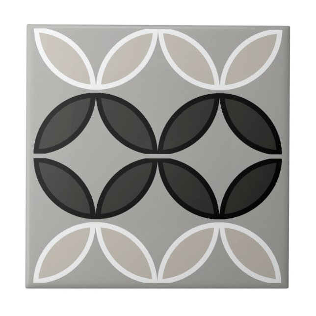 Black white and grey circle or flower petals ceramic tile (Front)