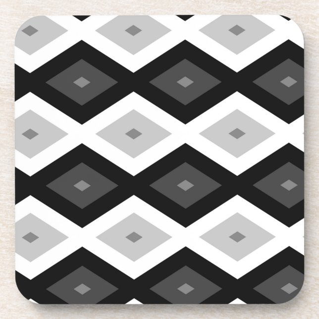 Black, white and grey diamond pattern beverage coaster (Front)