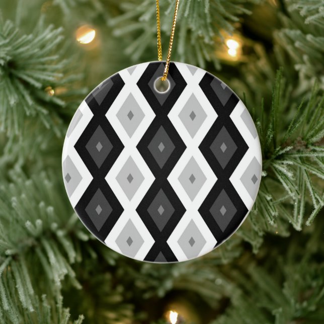 Black, white and grey diamond pattern ceramic ornament (Tree)