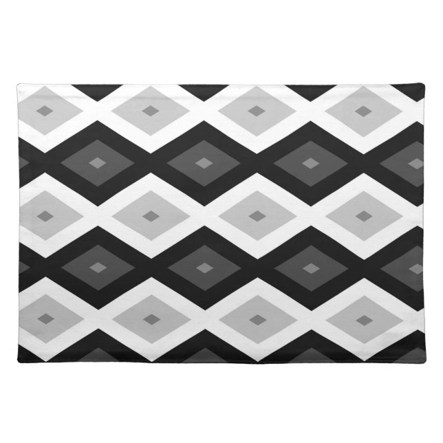 Black, white and grey diamond pattern cloth placemat (Front)