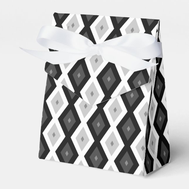 Black, white and grey diamond pattern favor boxes (Front Side)