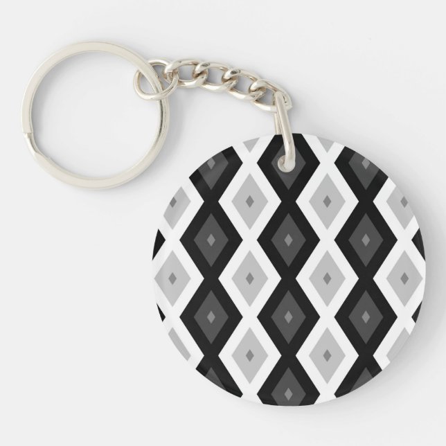 Black, white and grey diamond pattern keychain (Front)